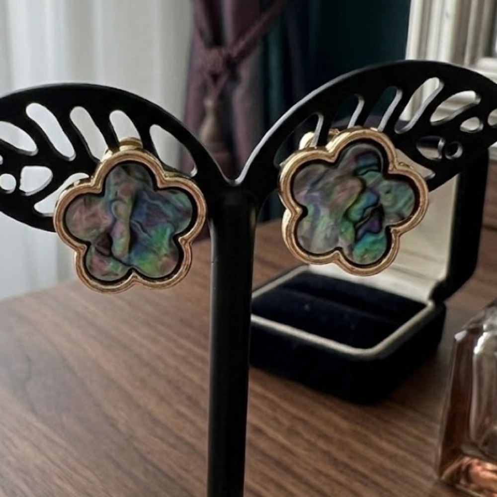 New Gold and Iridescent Flower Earrings